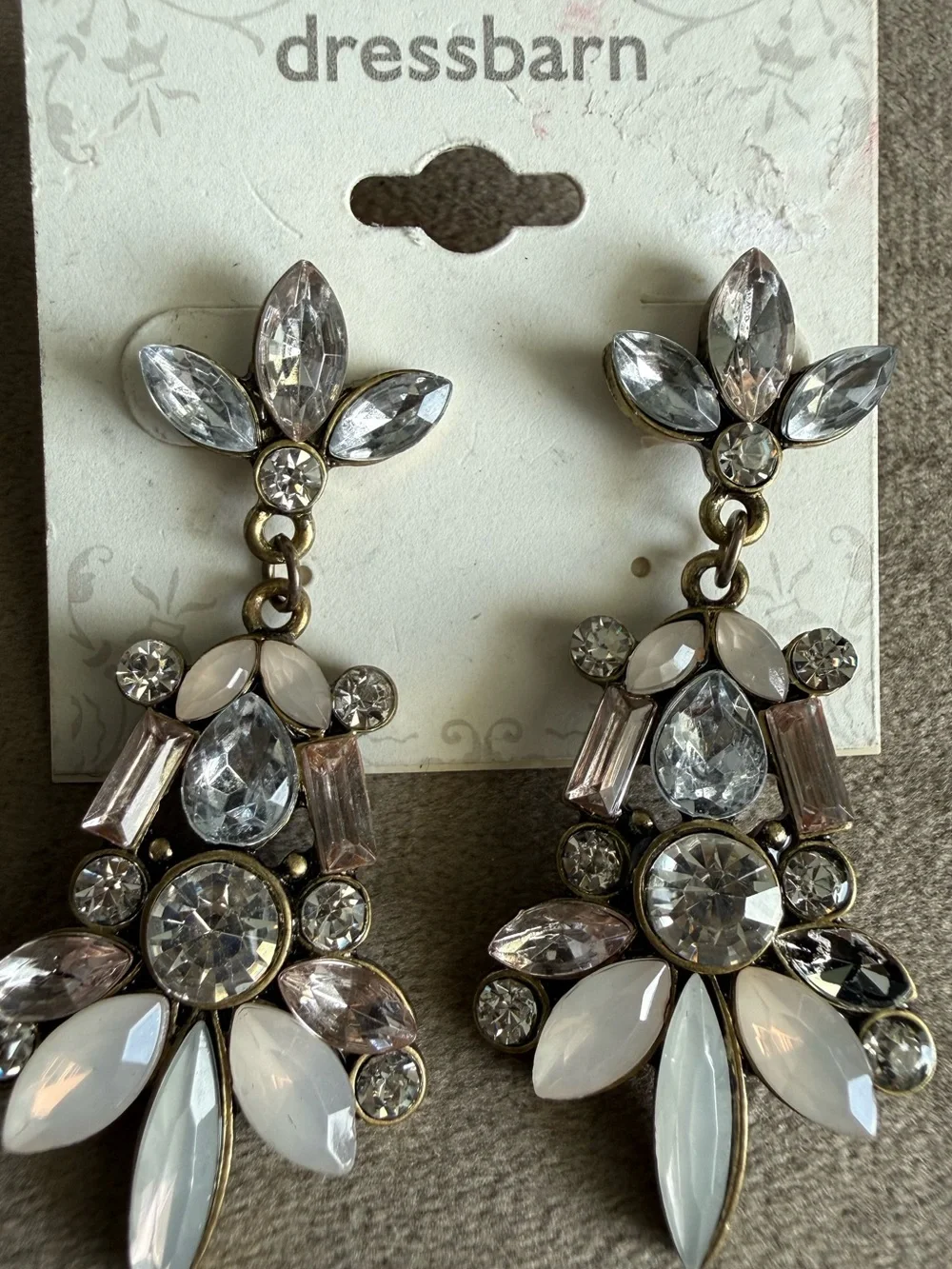 dressbarn Gold-Tone Earrings with Clear and Opal White Stones